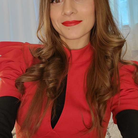 ❣️ FINAL SALE 🤍 Red Bebe Pleated Sleeve Keyhole Mini Dress ♥️ NWT - Picture 5 of 5